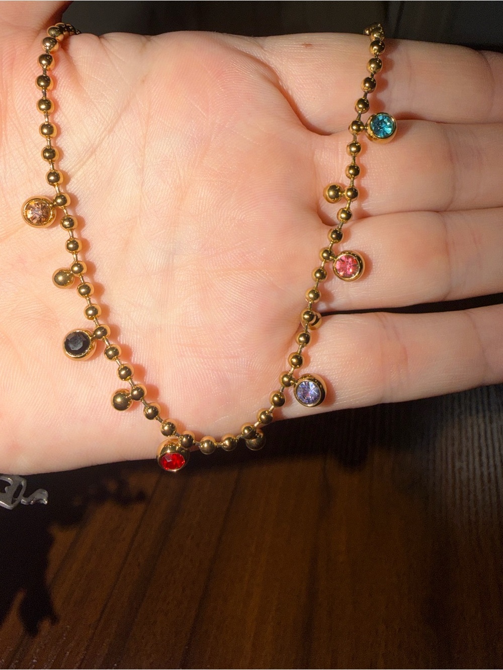 Gold-Tone Multi-Color Crystal Station Necklace